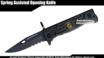 Black Bayonet Style Titanium Coated Assisted Opening Sheriffs Folding Knife