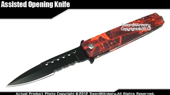 Stiletto Style Spring Assisted Opening Pocket Knife w/ Steel Punch Red Handle