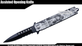 Stiletto Style Spring Assisted Opening Pocket Knife W/ Steel Punch