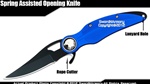 Blue Feather Knife Spring Assisted Opening Folder with Rope Cutter Eagle Emblem