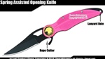 Pink Feather Knife Spring Assisted Opening Folder with Rope Cutter  Eagle Emblem