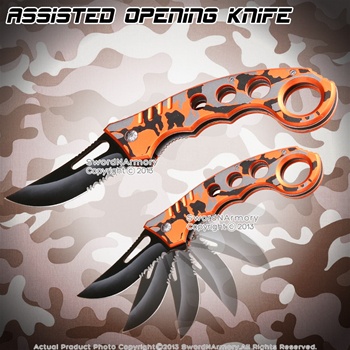 Spring Assisted Opening Pocket Folder Tactical Karambit Knife Two Tone Handle OR