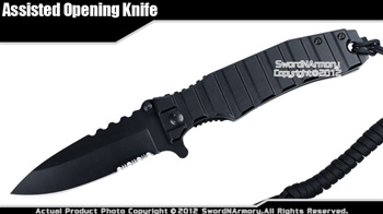 Black Spring Assisted Serrated Surgical Steel Folding Pocket Knife