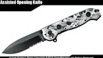 Black Skull Drop Point Spring Assisted Open Folding Pocket Knife Serrated Blade