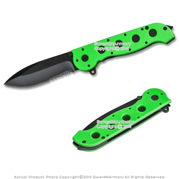 Assisted Opening Tactical Folding Knife with Glass Breaker Handle Zombie Green