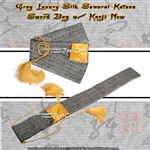 51" Gray Luxury Silk Samurai Katana Sword Carrying Bag with Kanji