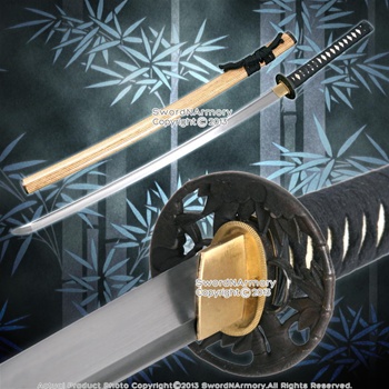 Musashi Handmade Folded Steel Samurai Katana Sword with Bamboo Tsuba Saya Scab