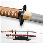 Musashi DH T10 Steel Choji Hamon Handmade Samurai Katana Sword w/ Leaf Tsuba BRN