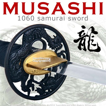 Handmade Musashi 1060 Katana Samurai Sword Dragon Brown