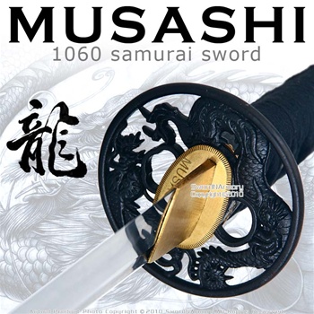 Handmade Musashi 1060 Katana Samurai Sword Black Dragon