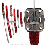 Classic Red Smoke Japanese Samurai Katana 3 Sword Set W/ Stnd.