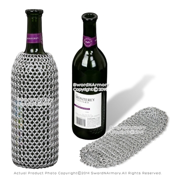 Medieval Style Aluminum Chainmail Wine Bottle Holder Koozie Renaissance LARP SCA