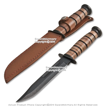 12" Full Tang Clip Point Fixed Blade Marines Combat Knife with Leather Sheath