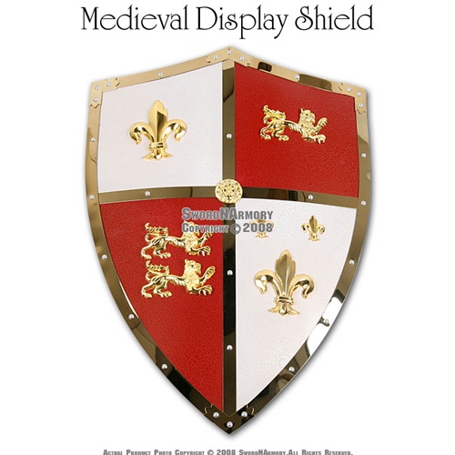 Medieval Royal Crusader Lion Shield Armor w Sword Mount
