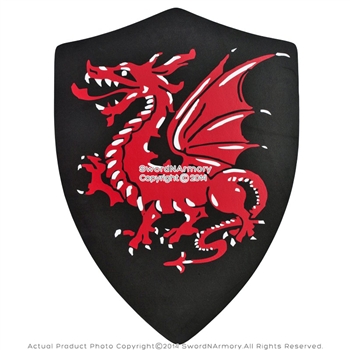 Medieval Crusader Knight Foam Shield with Torching Red Dragon Coat of Arms LARP