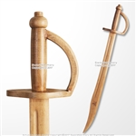 30" Solid Wood Natural Color Practice Pirate Sword w/ Pirate Logo Caribbean