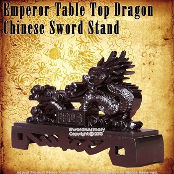 Black Poly Resin Emperor Table Top Dragon Stand for Chinese or Japanese Sword