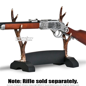 3 Tier Samurai Katana Sword Long Gun Rifle Display Stand with Polyresin Antlers