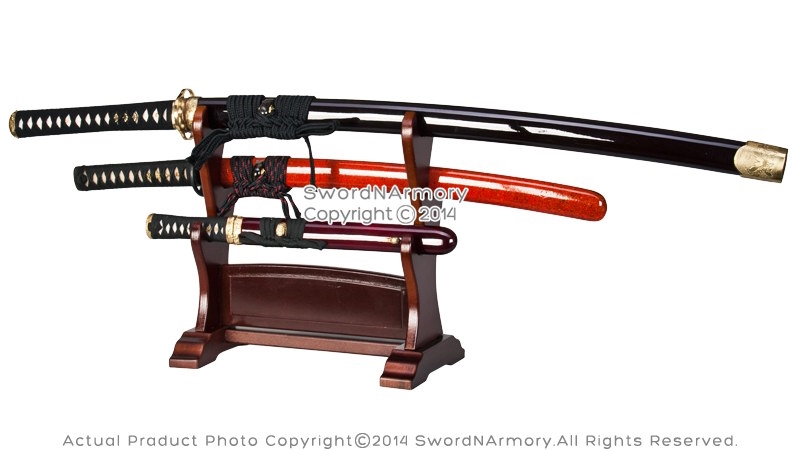 2 Katana Samurai Sword Wakizashi Tanto Holder Stand  Vertical/Horizontal Display 