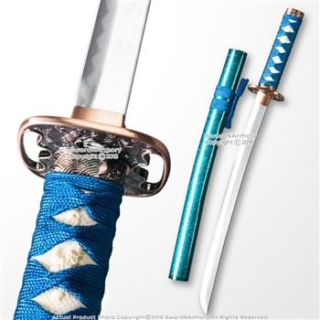 24" Wakizashi size Japanese Style Samurai Sword Short Katana Decoration Blue
